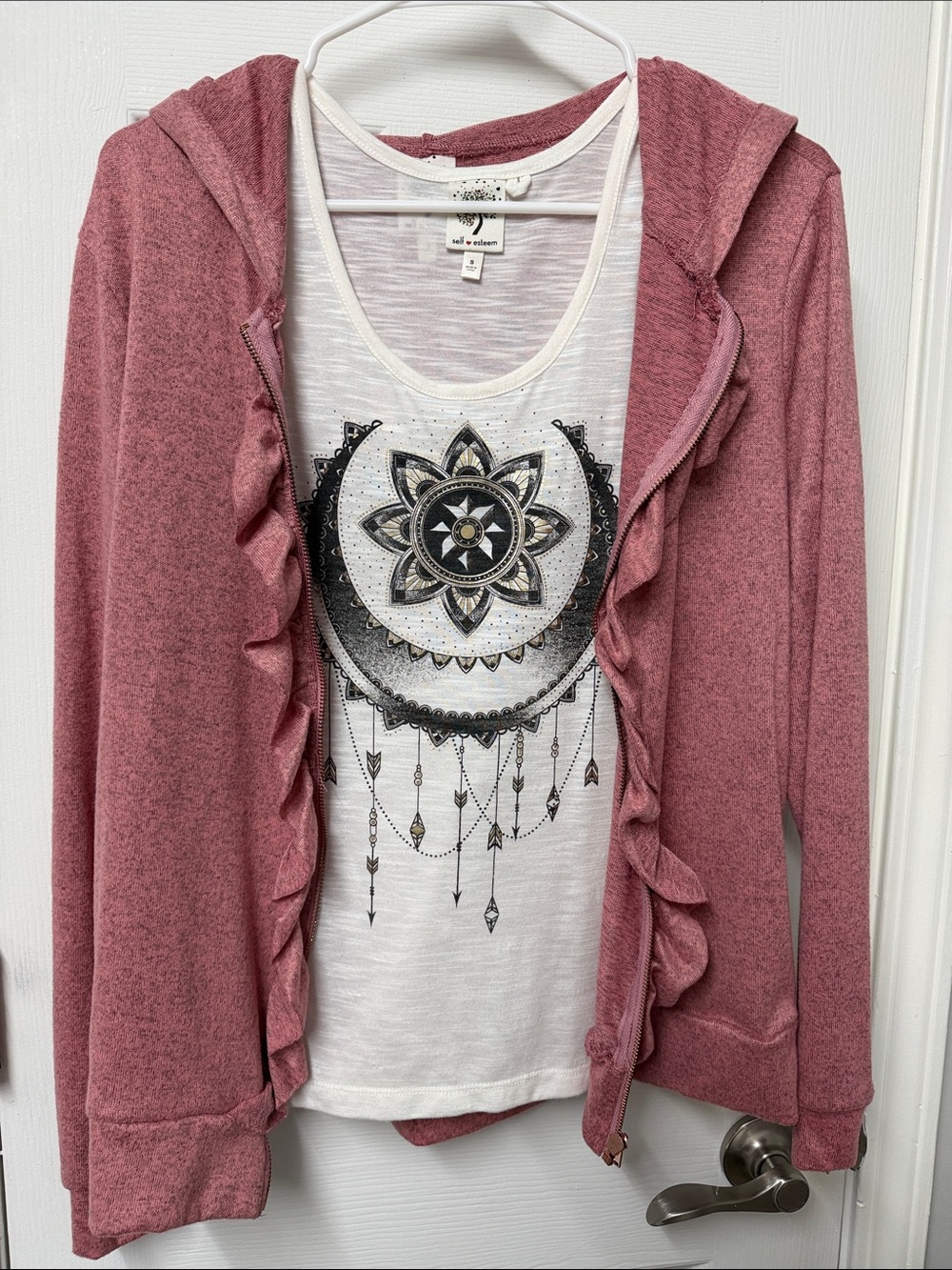 Self Esteem Rose Pink Ruffle Zip Hoodie